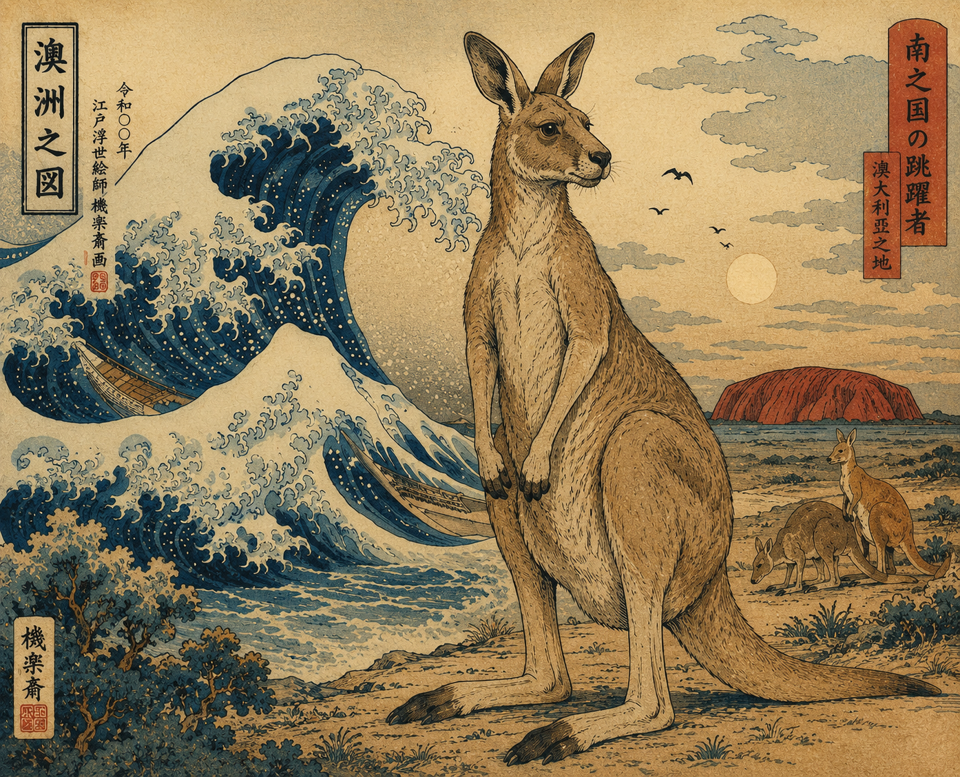 Kangaroo of the Southern Sun – Australian Ukiyo-e Art Print