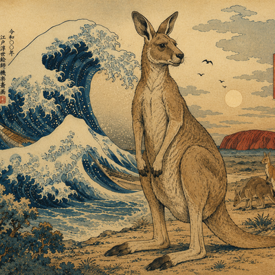 Kangaroo of the Southern Sun – Australian Ukiyo-e Art Print