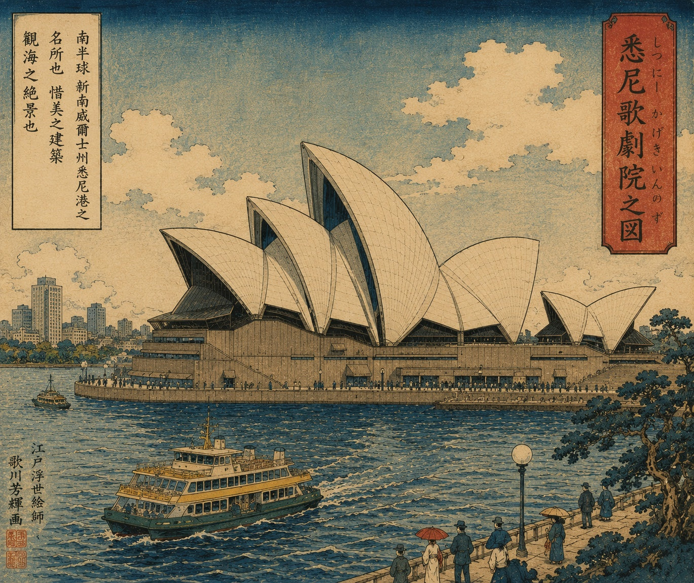 Sydney Opera House Ukiyo-e Print | Japanese Woodblock Style Australian Wall Art