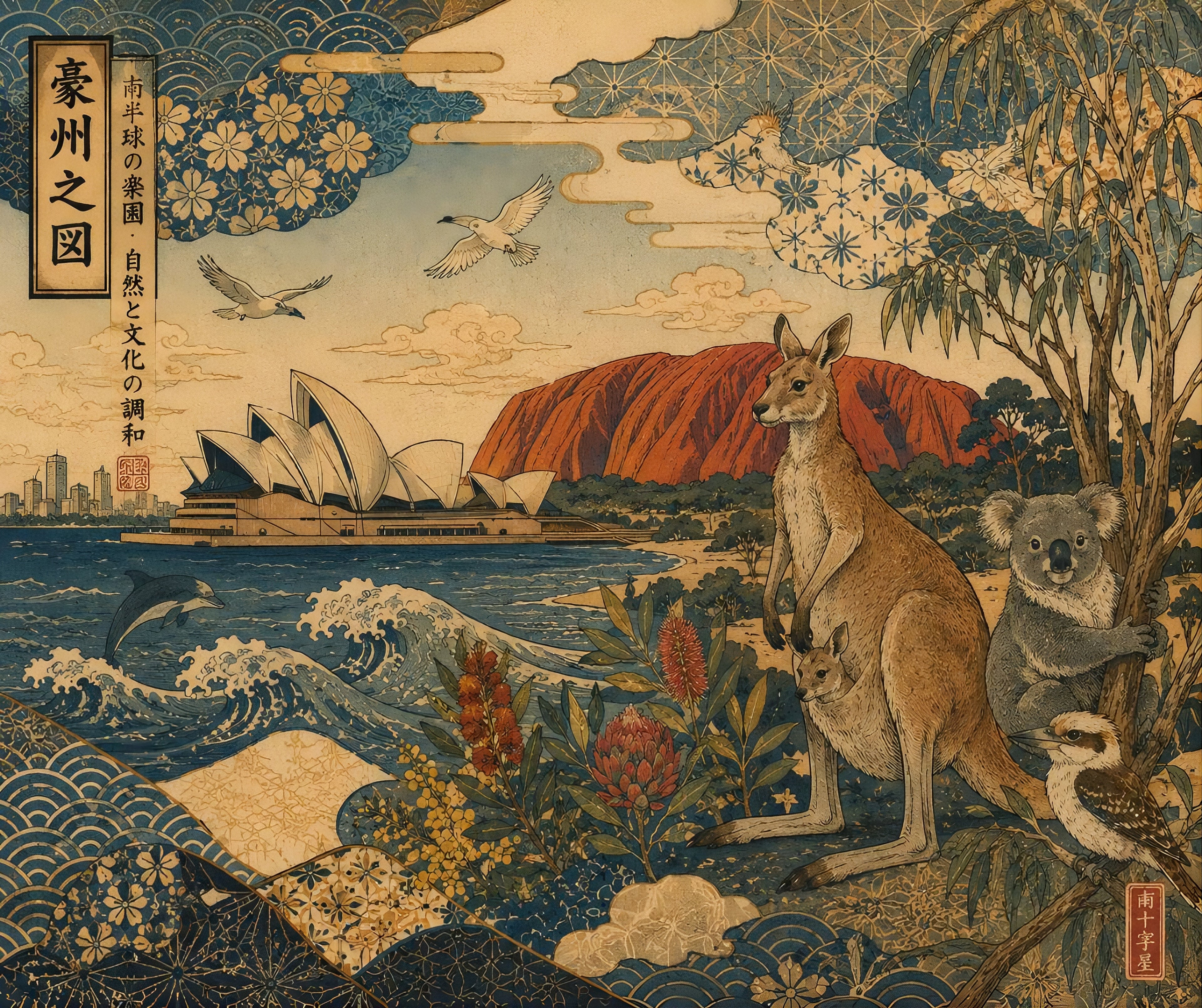 Sydney & the Kangaroo – Japanese  Ukiyo-e Art Print | Australian Wall Art