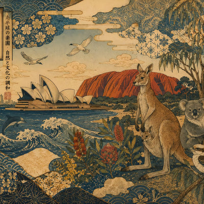 Sydney & the Kangaroo – Japanese  Ukiyo-e Art Print | Australian Wall Art