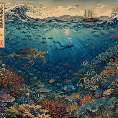 Great Barrier Reef – Japanese Ukiyo-e  Art Print | Australian Wall Art